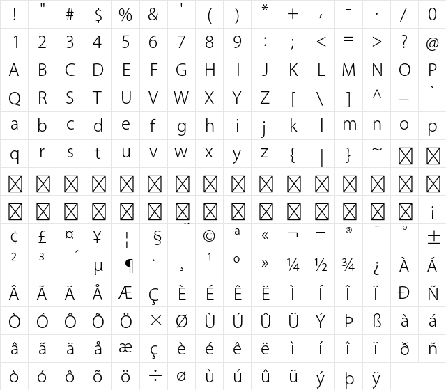 Kozuka Gothic Std L  glyph index