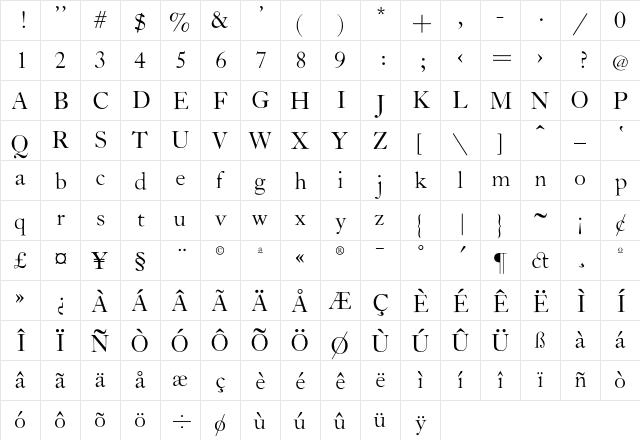 CaslonL Regular  glyph index
