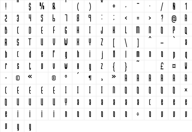 Hanca Regular  glyph index