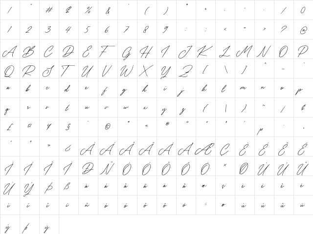 Sallythone Regular  glyph index