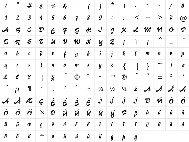 Impuls Regular  glyph index