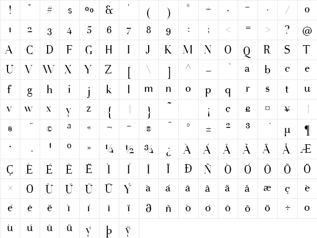HolmenHeadline-Regular Regular  glyph index