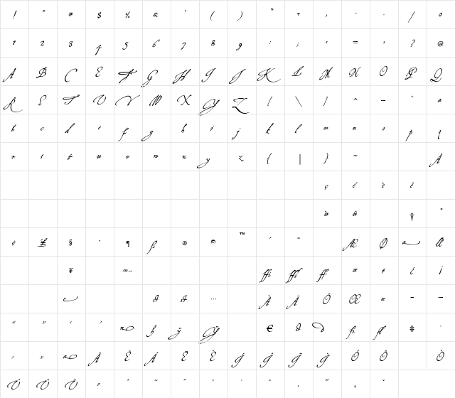 P22Virginian Regular  glyph index