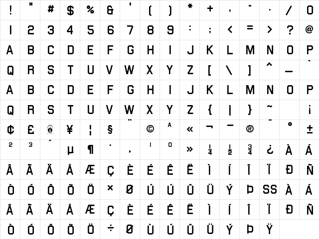 Airborne II Pilot Regular  glyph index