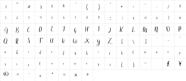 hestia Regular  glyph index