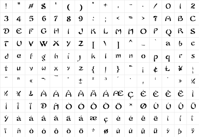 Sayonara Trash Free Regular  glyph index