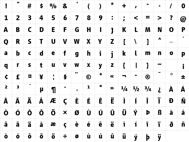 Vialog LT Com Bold  glyph index