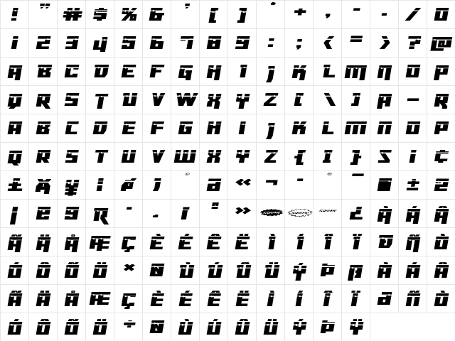 Dangerbot Expanded Laser Expanded  glyph index