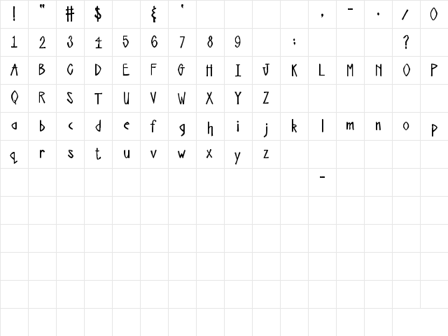 Too Many Secrets Regular  glyph index