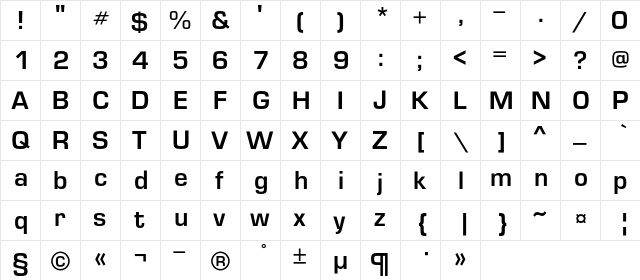 EuropeDemiC Regular  glyph index