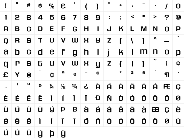 HouseGothicHG23Ext BOLD4  glyph index