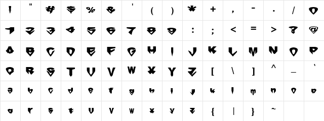 VeeConform Regular  glyph index