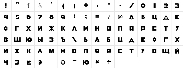 P22 Constructivist Cyrillic Regular  glyph index