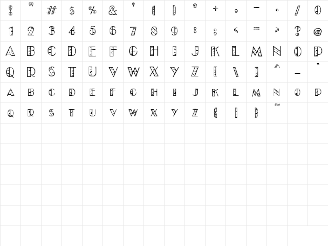 PC Ruler Regular  glyph index