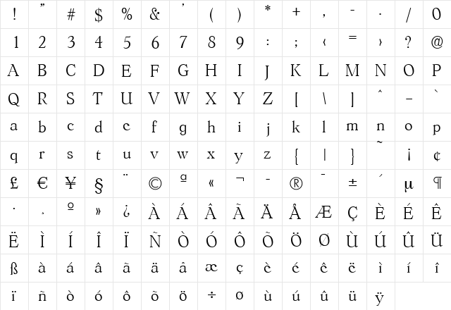 LucasBecker-ExtraLight Regular  glyph index