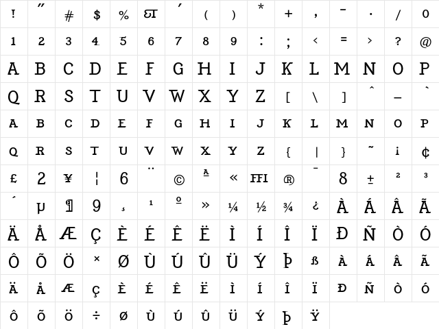 EquipoizeSerif Smallcaps  glyph index