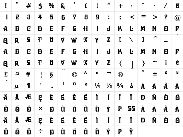 Davida Bold  glyph index