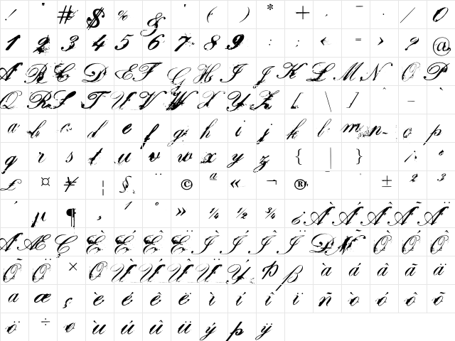 ChatoBand Space Regular  glyph index