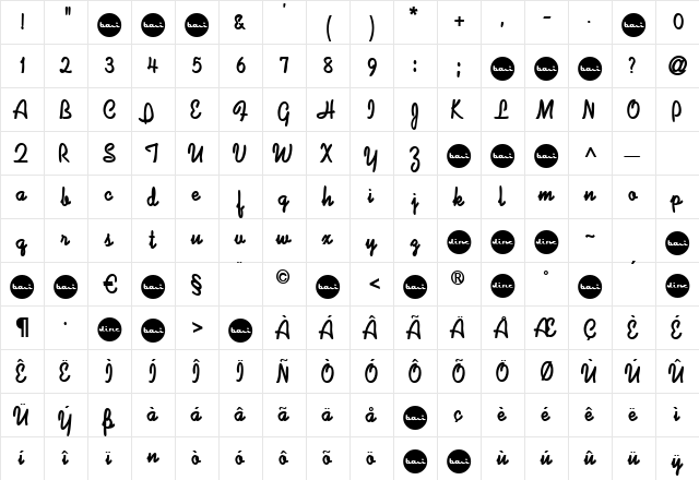 LaDolceVita Regular  glyph index