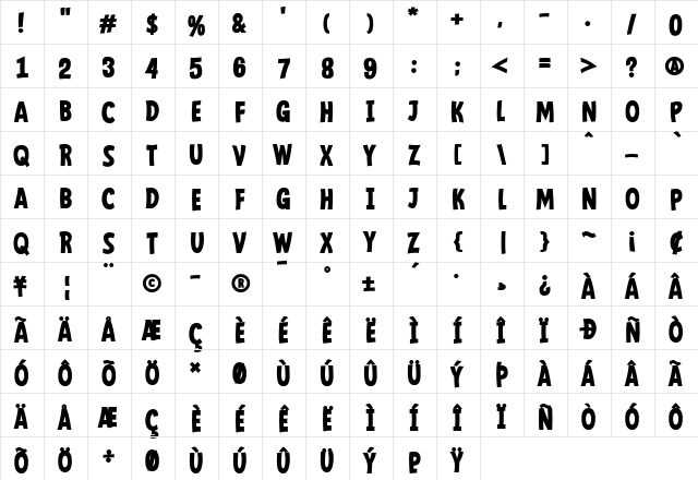 Mindflyers Bold Bold  glyph index