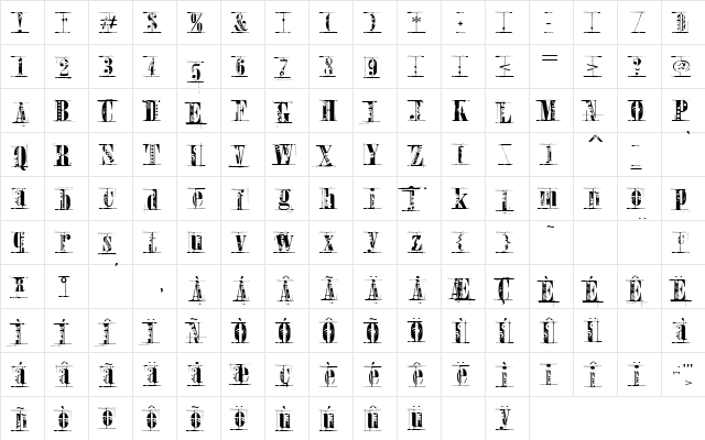 Toreador Regular  glyph index