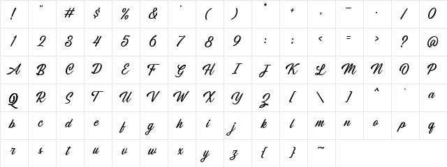 Chanide Script DEMO Regular  glyph index