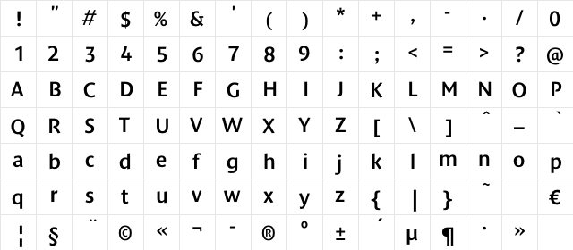 DendaNewC Regular  glyph index