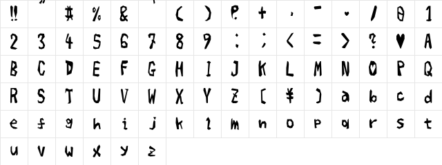 JIGOCK-COASTER Regular  glyph index