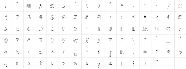 Lindsay Broadway Regular  glyph index