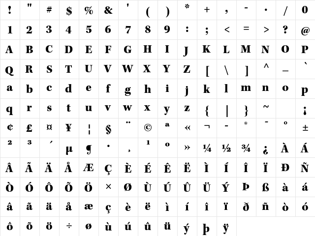 Kepler Std Black  glyph index