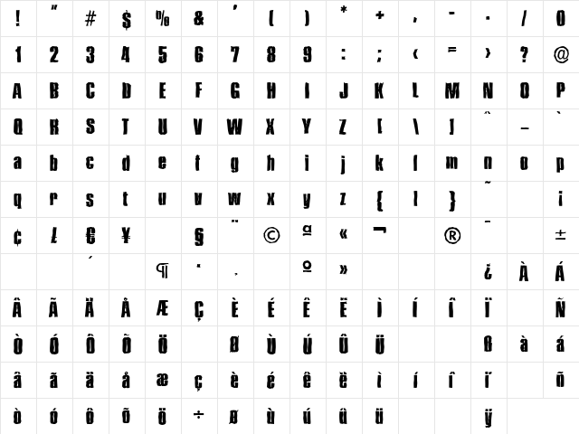 PlaketteAntique-Xbold Regular  glyph index