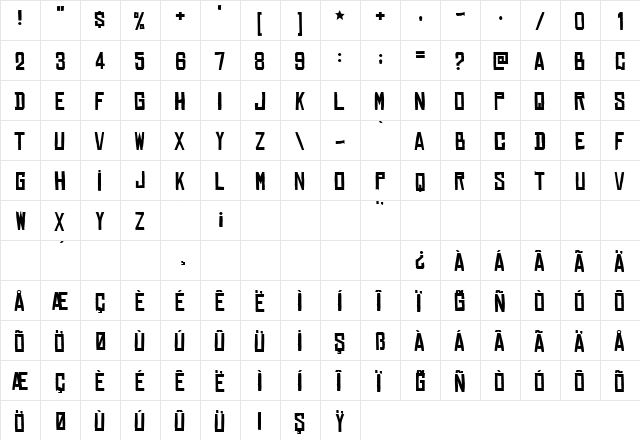 TR Chinese Rocks Regular  glyph index