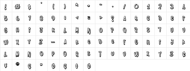 Bombing Regular  glyph index
