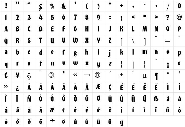 Honda Font  glyph index