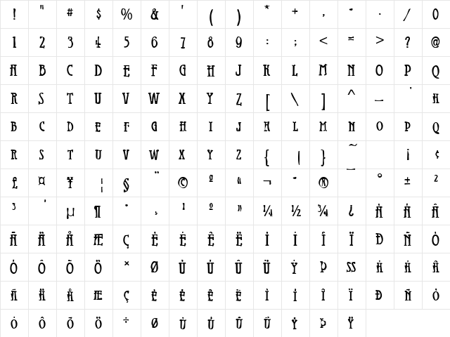 Dirty20 Becker Regular  glyph index