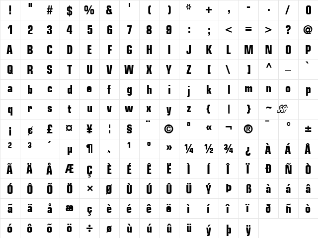 Palindrome Condensed SSi Bold Condensed  glyph index
