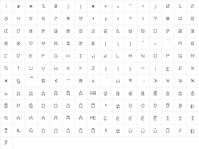 Bacotu Regular  glyph index