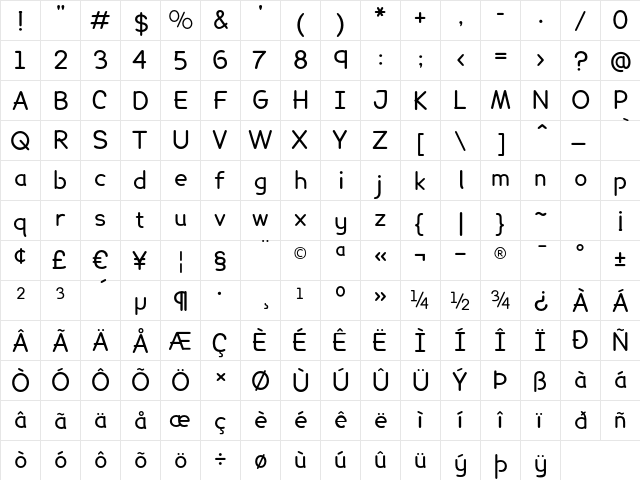 Lexia Regular  glyph index