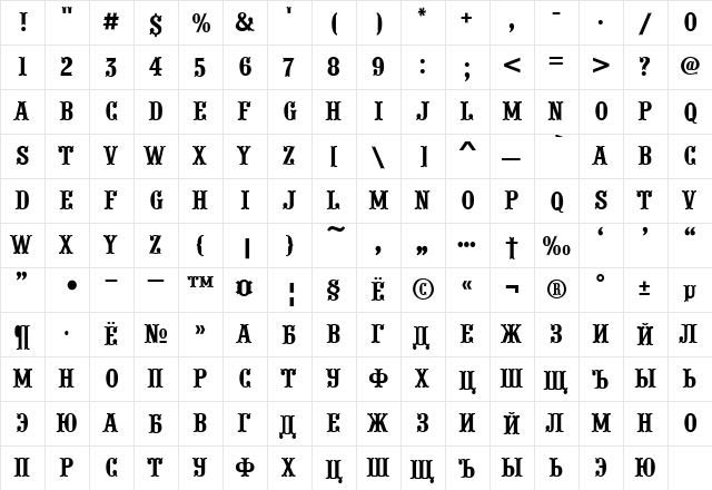 a_PresentumNr Regular  glyph index
