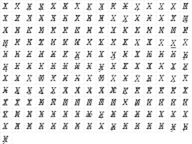 JMH Typewriter mono Fine Cross Italic  glyph index