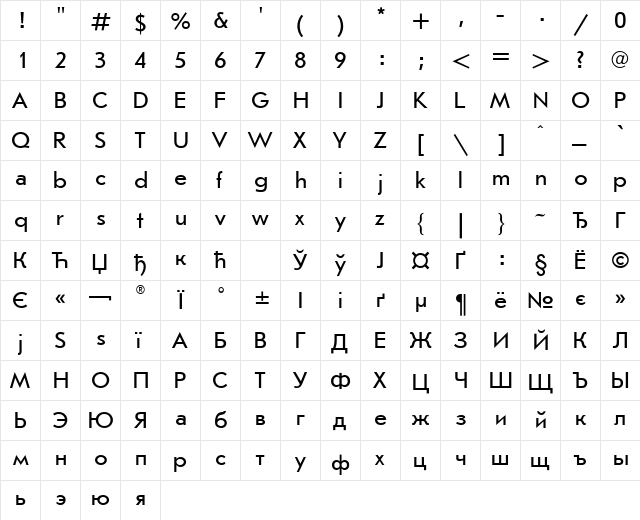 JournalSans Regular  glyph index