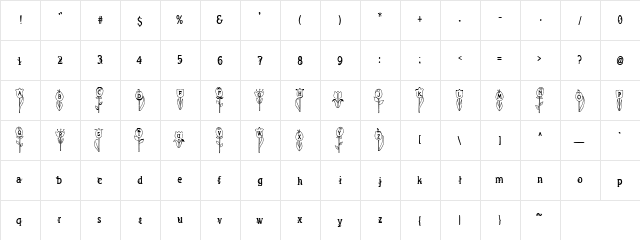 PC Flower Bed Regular  glyph index