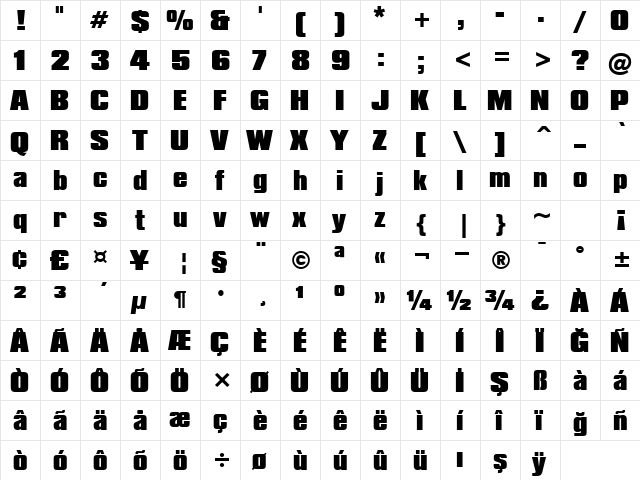 00362 Regular  glyph index