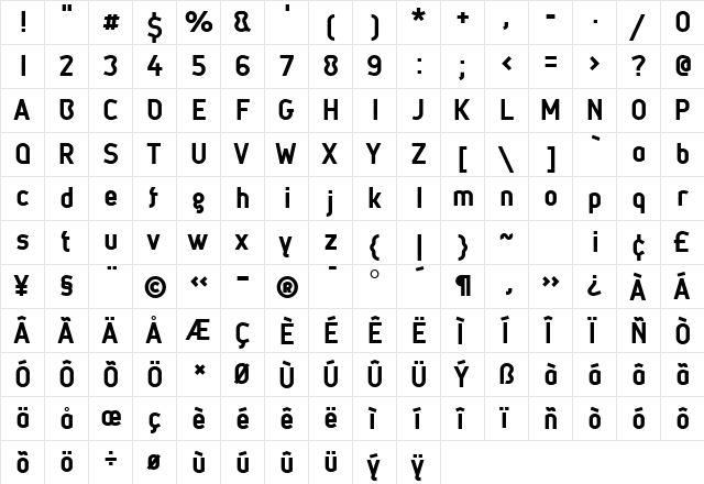 MetsysBold Regular  glyph index