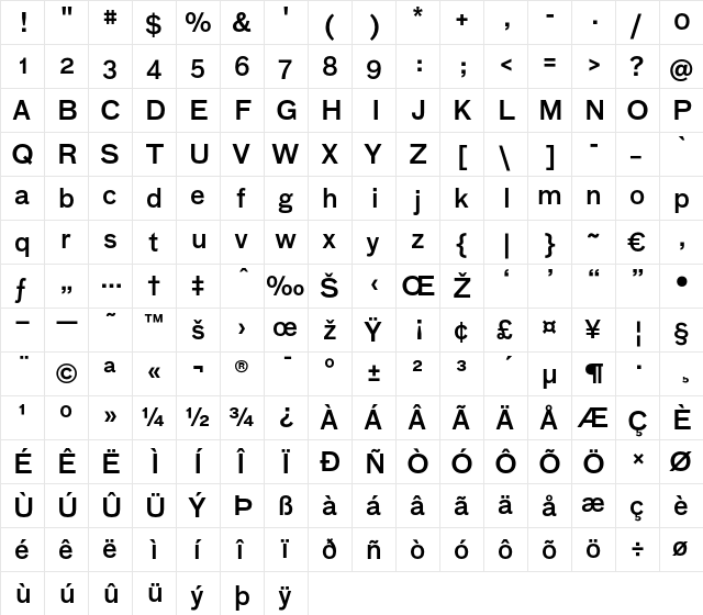 Bau-Medium Regular  glyph index