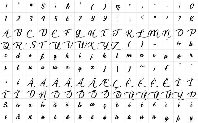 Liar Script Regular  glyph index