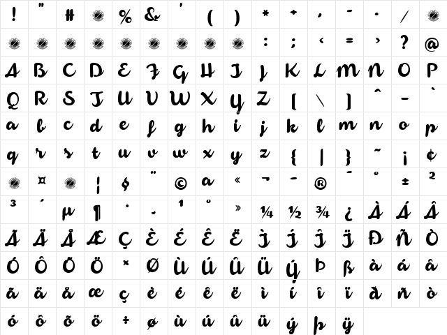 Armonioso Regular  glyph index