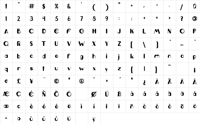 Magical Regular  glyph index