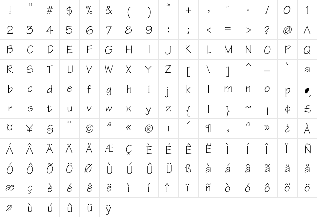 FunTek Regular  glyph index