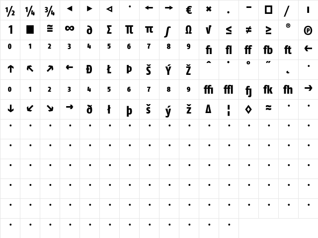FagoCo ExtraBoldExp  glyph index